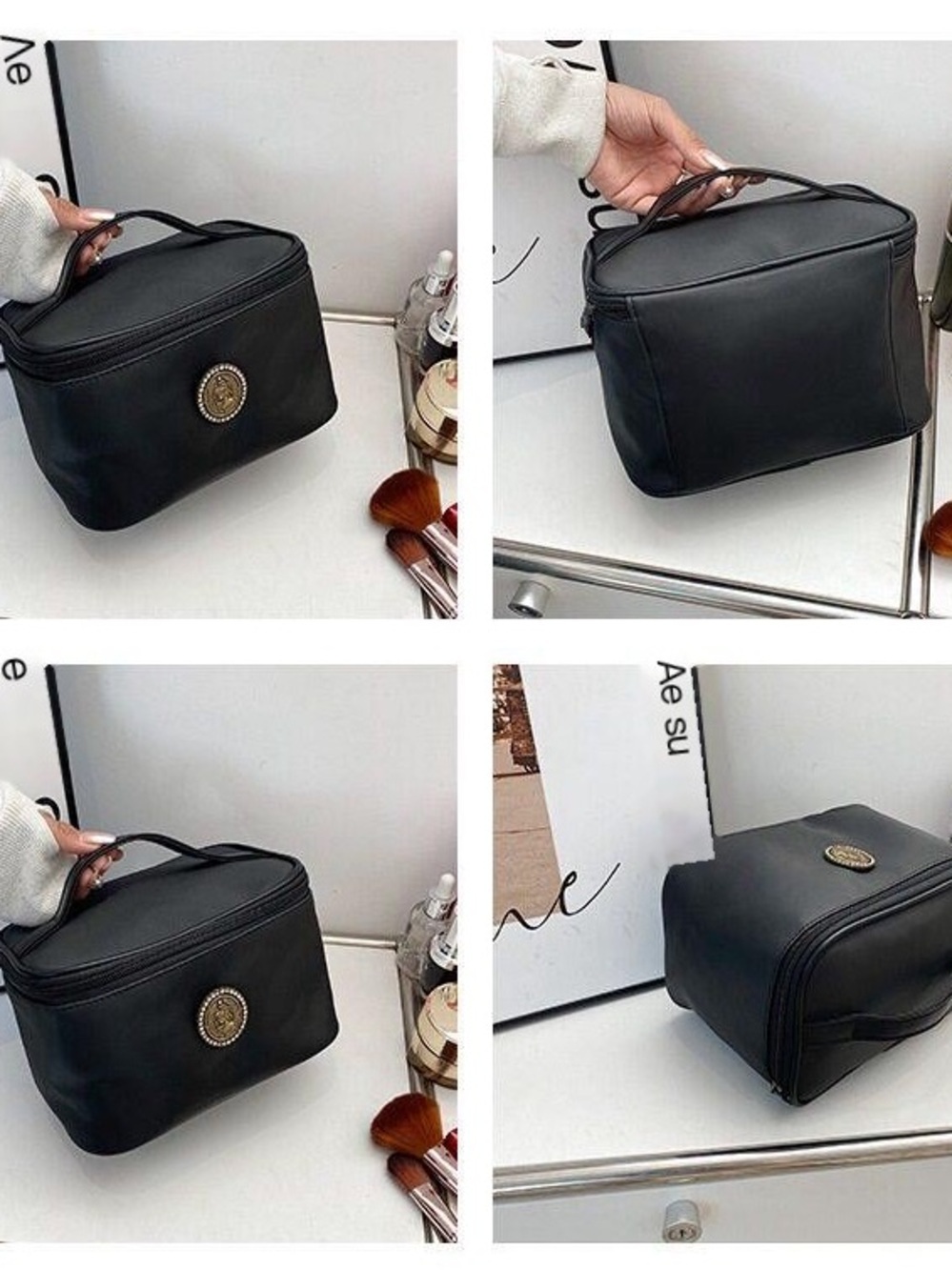 Black Leatherette Men’s Travel Toiletry Bag – Classic Carry Case